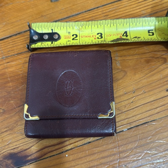 Vintage Cartier Paris Leather Compact Wallet Change Purse Burgundy and gold - Picture 7 of 11